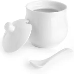 뚜껑과 숟가락이 달린 스웨트윈 세라믹 설탕 그릇 도자기 소금 저장 용기 가정용 및 주방용 흰색 조미료