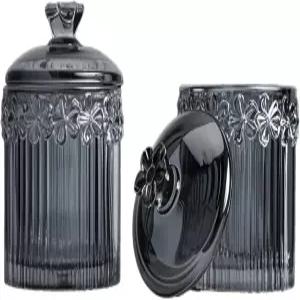 뚜껑 세트가 포함된 큐팁 홀더 유리 약병 2팩 크리스탈 캐니스터 병 욕실 세면대 정리함 면봉 치실 사탕 -