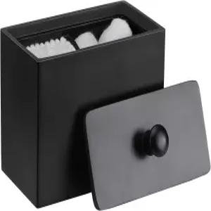 럭스파이어 면봉 홀더 뚜껑이 있는 큐팁 디스펜서 2칸 정리함 욕실 용기 병 치실 액세서리 - 매트 블랙