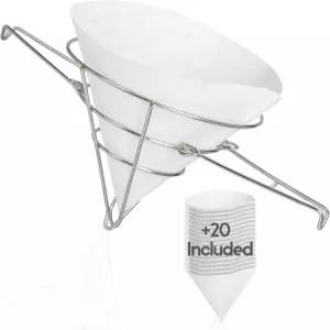 더 깨끗한 시럽 나은 여과 - 20개의 종이 필터가 있는 스테인리스 스틸 콘 필터 홀더 오래 지속되는 메이플