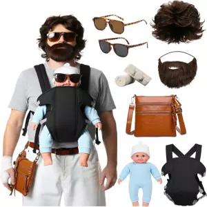 HRTELISI 행오버 코스튬 알렌 8Pcs 인형 베이비 캐리어 브라운 가발 가짜 수염 콧수염 선글라스*2 붕대