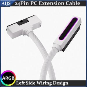 AIJS 컴퓨터 전원 연장 케이블 ARGB SYNC 단일 라인 Desgin 90이 포함된 ATX24PIN ° 직각 마더보드 코드