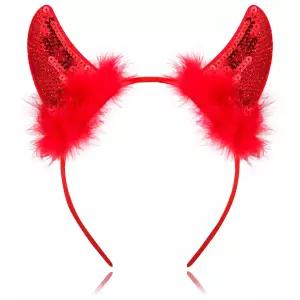 OIWLCI 레드 데빌 혼 머리띠 여성용 할로윈 코스프레 파티 이어 코스튬 액세서리 (레드 2)