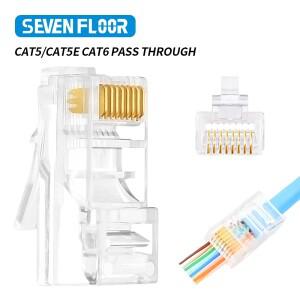 RJ45 커넥터 패스 스루 Cat6 모듈러 플러그 네트워크 비차폐 천공 크리스탈 헤드 케이블