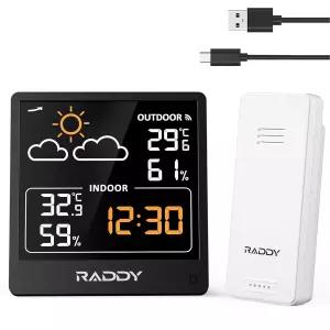 래디 WF-50V 실내 실외 온도계 습도계 5.0인치 VA 디스플레이 USB-C 전원 공급 일기 예보 무선 원격