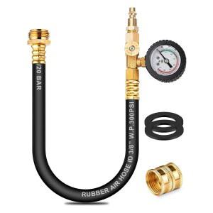 압력 게이지가 있는 이중 목적 RV 월동 키트, 17인치 호스 블로우아웃 피팅 어댑터 3/4인치 남성 및 여성 GHT 퀵 커넥트 블로우아웃 플러그, 월동 RV, 캠핑카, 여행 트레일러, 정원 호스용