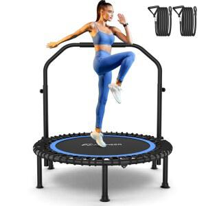 [미국배송] 번지 리바운더 트램펄린 ANCHEER 40/48인치 접이식 피트니스 저항 로프 및 업그레이드된 번지 4단계 조절식 핸들바 450-550LBS 용량 가정용 /카디오 실내/외 안전