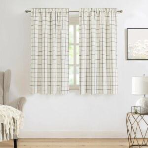 암즈데코 격자무늬 창문 세트, 거실과 침실용 조명 필터링 커튼 직조 라인 패턴 드레이프, 세미 시어 로드 포켓 모던 농가 스타일 2 패널 40