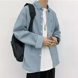 남자 데님셔츠 편한 오버핏 긴팔 남방 상의 (WFKBJNU)