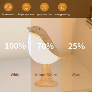 충전식 나무 새 야간 조명 LED 터치 스위치 침실 인테리어 책상 램프 옆 장식 3 색