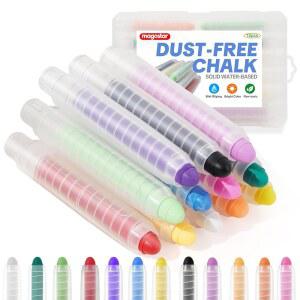 어린이용 마고스타 먼지 없는 초크, 무독성 세척 가능한 보도 초크 펜 12개, 칠판 및 그림을 위한 선명한 색상 습식 지우기 쉬운 클린 아트 세트