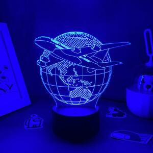 비행기 지구 모델 3D 환상 LED 용암 램프 특이한 야간 조명 멋진  선물 침실 옆 테이블 장식