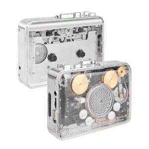 휴대용 클리어 스테레오 및 오토 리버스 카세트 플레이어 USB 컨버터 내장 쿨 구리 휠 무브먼트 스피커를 통해 테이프를 MP3 형식으로 변환합니다