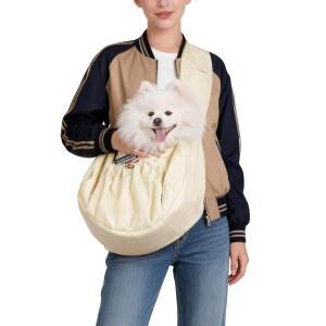 소형견용 강아지 슬링 - 포켓이 있는 넓고 두꺼운 어깨끈, 조절 가능한 핸즈프리 슬링, 12파운드 및 고양이용 16파운드 라이트 옐로우