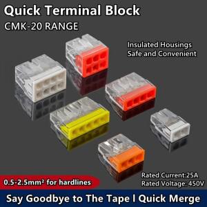 10/50pcs CMK 20 미니 소형 호환 퀵 와이어 커넥터 2/3/4/5/6/8 포트 하드 푸시 인 터미널 블록 450V 25A 0