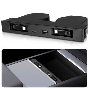 DGXWLLW 테슬라 모델 Y 주니퍼 2025 2026 3 하이랜드 2024 2025용 USB 허브, Sunken 디자인, 117W 듀얼 타입-C 접이식 케이블 4 in 1 멀티 포트 고속 충전기 도킹 스테이션 센터 콘솔에 적합