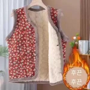 촌캉스룩 여성 여자 겨울 털 안감 꽃무늬 할머니 김장 조끼