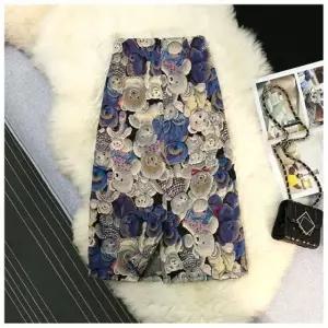 봄가을 빈티지 a라인 자수 미디 라쿤 랩 롱스커트