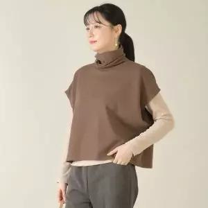 [하프클럽/] 엄마옷 터들 폴라 망토 루즈핏 여성 가을 겨울 반팔 숏 조끼 V125