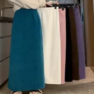 골지 코듀로이 롱 기모 뒷트임 밴딩 스커트 치마 겨울 기모스커트