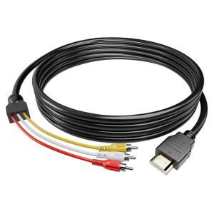 [미국배송] BERLAT HDMI에서 RCA 케이블 1080P 5피트 / 1.5M 남성에서 남성으로 3RCA 구성 요소 AV 어댑터 케이블 단방향 전송 TV HDTV용 M/M 커넥터 송신기(신호 변환 기능 없음)