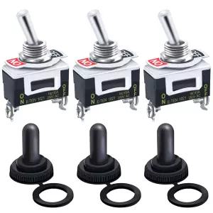 Twideec/3Pcs 헤비 듀티 로커 토글 스위치 켜기 2 핀 16A 250V AC SPST 위치 스위치(메탈 배트 방수 부츠