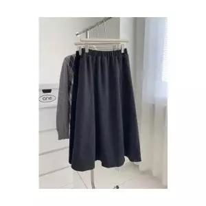 여성 트렌디 아이템 스커트 정장 모직 차콜 그레이 A라인 날씬한 우산 가을 겨울 HT4
