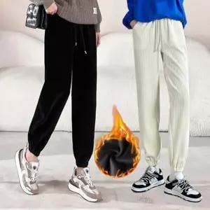 도톰한 겨울 코듀로이 벨벳 골덴 기모 와이드 조거팬츠 키작녀바지 밴딩 조커팬츠
