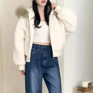 [다잇템] 여성 퍼 후디 집업 FW 짧은 일상 캐쥬얼 점퍼