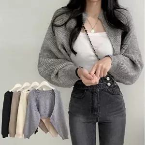 여성 4컬러 캐주얼 볼레로 숏 크롭 가디건 여유핏 (KYR-WFFS4PH)