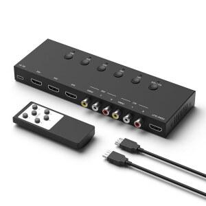 [미국배송] Y.D.F 3방향 HDMI 2.0 스위처 + 2 RCA에서 HDMI로 변환기(2 IN 1) 2방향 AV 복합 CVBS 스위치에서 어댑터로 4:3 /16:9 전환 지원 N64 NGC WII XBOX PS2 /3 /4 /5 SERIES /ONE 스위치