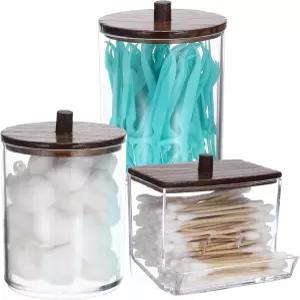 히피위 3팩 아크릴 코튼 볼 홀더 클리어 큐팁 욕실 캐니스터 보관함 뚜껑이 있는 약병 용기 화장 정리함