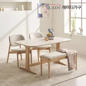 [3만원상품권]엘린 패밀리 원목 세라믹식탁 4인 세트 원목벤치의자형