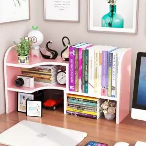 자유배치 코너 책상위 선반(핑크)다용도 정리 데스크 책꽂이