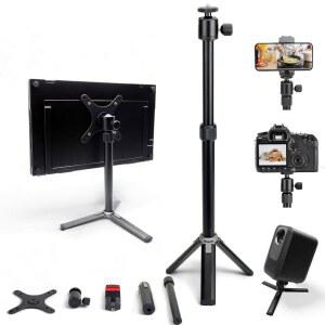 카도 메탈 휴대용 모니터 스탠드 삼각대, 100x100mm 75x75mm 벽/암 마운트 어댑터 브래킷 플레이트, 360 볼 헤드 및 휴대폰, 태블릿, 프로젝터, 카메라 웹캠용 1/4인치 나사 컴팩트