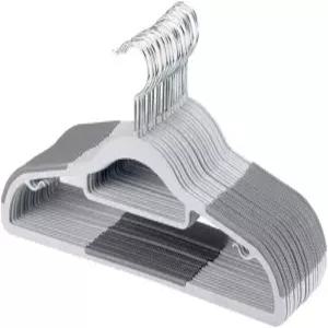 FSUTEG 코트 걸이 플라스틱 옷걸이 50개 팩 공간 절약 미끄럼 방지 11파운드 무게 용량회색