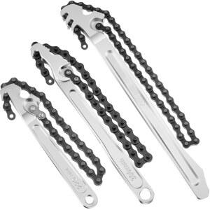 라스텐 3개 대형 리버서블 체인 오일 필터 렌치 12개 포함 16 9인치 조절 가능한 헤비 듀티 카본 스틸 견고한 파이프 피팅 도구 스패너 (실버)