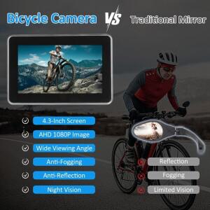 호환 YD-바이크 후방 카메라 4.3인치 1080P 스크린 모니터 자전거 미러 도로용  산악