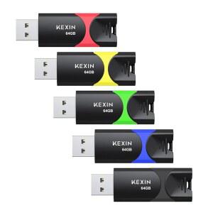 KEXIN 플래시 드라이브 64GB 썸 5팩 USB 2.0 메모리 스틱 64G 점프 데이터 스토리지(64GB, 5가지 혼합 색상)