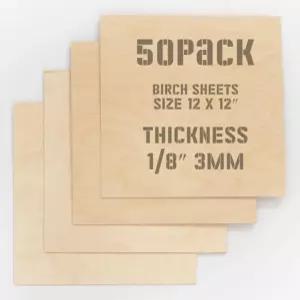 크리스탈 엘리먼트 50 팩 발틱 자작나무 합판 3mm 1 /8 12x12 인치 정사각형 시트 DIY 공예 파이로그래피