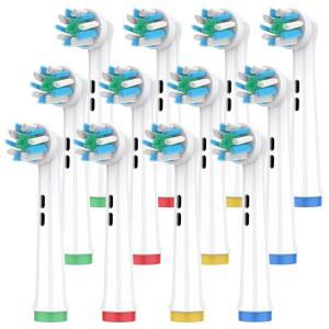 Caslynor Oral B 브라운 프로 100, 500, 1000, Vitality, Smart, Genius, 깊은 플라크 제거를 위한 크로스 칫솔모, 전동 칫솔 헤드 리필 12개 팩, 화이트