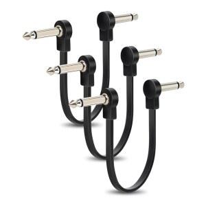 Aqdocvf 3팩 프로페셔널 기타 패치 케이블 - 15.2cm(6인치) 1 /4 TS 플랫 초박형 이펙트 페달 케이블(직각, 블랙) 악기 케이블용, 보드 공간 극대화