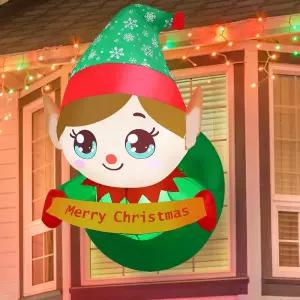 GOOSH 3.4피트 크리스마스 풍선 엘프 야외 장식 창밖으로 날려버려 정원 잔디 실내 파티 장식을 위한 메리