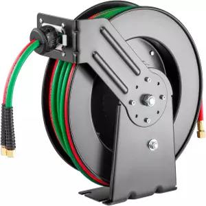 VEVOR 접이식 용접 호스 릴 1/4인치 x 50피트 트윈 산소 아세틸렌 고무 맥스 300PSI R 등급 천장 /월