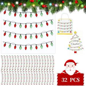 공예용 32PCS 크리스마스 조명 스티커 장식 3D 보석 테두리 치수 DIY 반짝이 접착 데칼 선물 스크랩북