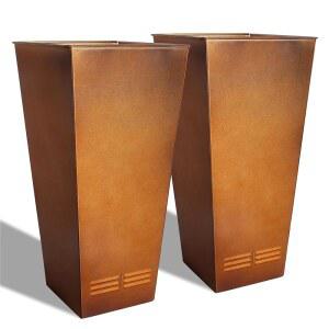 [미국배송] 워스 가든 28인치 H. 대형 금속 화분 세트 2개 클래식 매트 브론즈 레트로 마감 톨 스퀘어 테이퍼드 스틸 실내외 사용 - 배수구 통풍구가 있는 인서트 플레이트