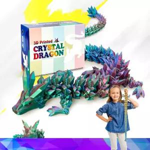 HyBaiS 30인치 대형 3D 프린팅 크리스탈 드래곤 장난감 피규어 용 (청록색-보라색)