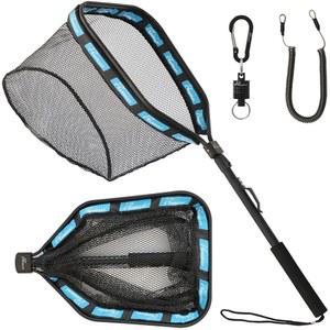굿캣 낚시 랜딩 네트, 알루미늄 프레임이 있는 검은색 고무 코팅 메시, 17x12.4인치 후프, 32.5인치 확장 핸들, 카약 플라이 낚시를 위한 자석 릴리스가 있는 접이식 플로팅 디자인