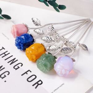 연인용 천연 크리스탈 러프 스톤 반영구 보석 장미 장식 공예 수집 가정 축제 1 개