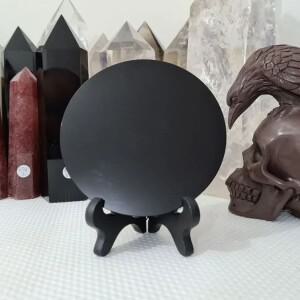 고 천연 흑요석 Scrying 거울 치유 크리스탈 스톤 라운드 플레이트 요술 선반과 홈 장식